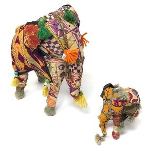 Vintage Rajasthani India handmade patchwork folk art elephants